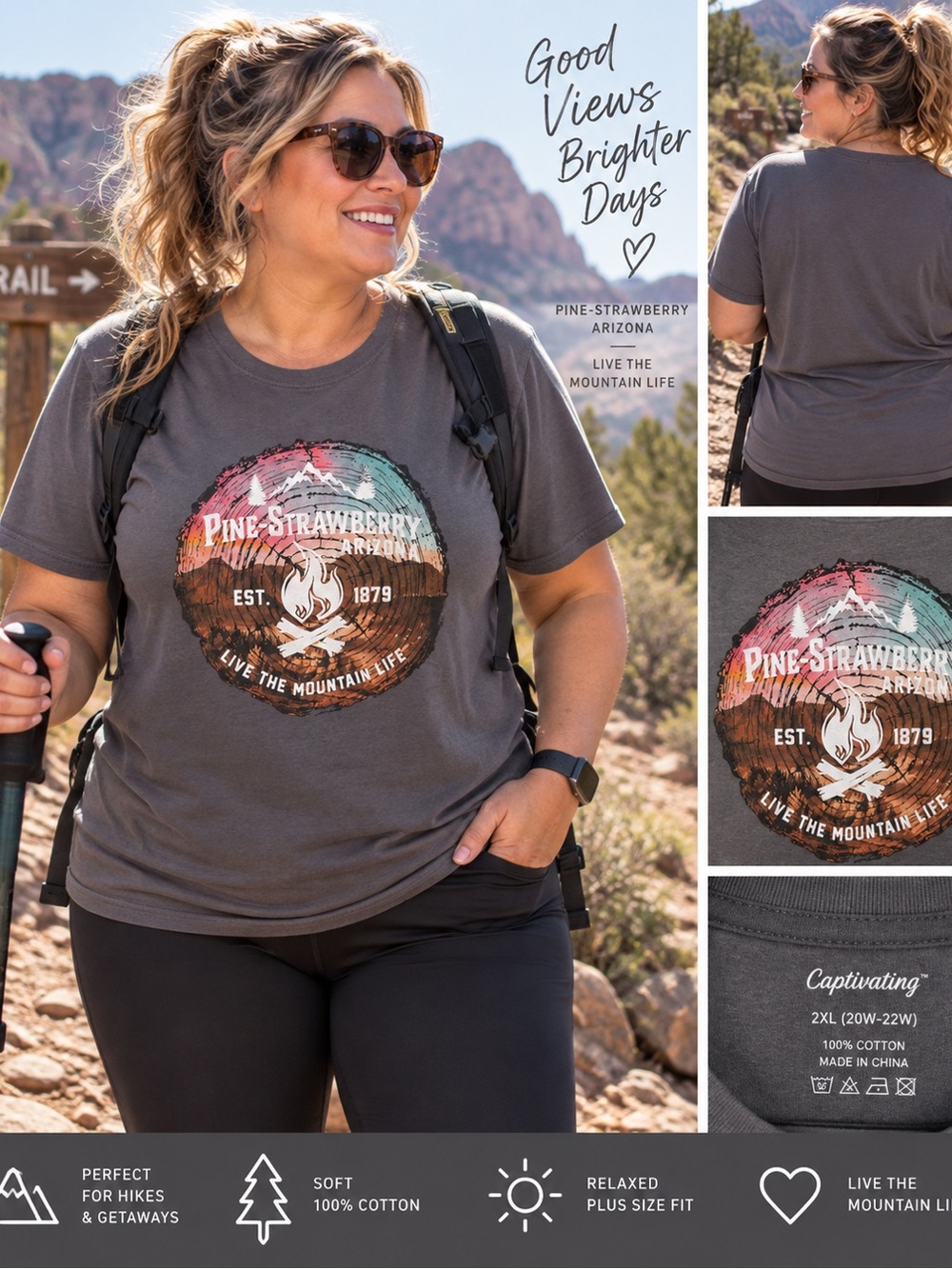 Pine-Strawberry Gray Graphic Kids Short Sleeve Tee